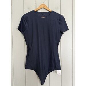 NWT Abercrombie & Fitch T-shirt Bodysuit L Large Matte Navy Blue Short Sleeves